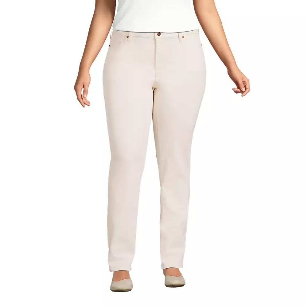 Lands' End Jeans‎ Womens 16W Ivory Straight Leg Recycled Cotton Stretch NEW